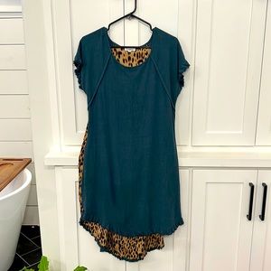 Teal Leopard Back Dress
